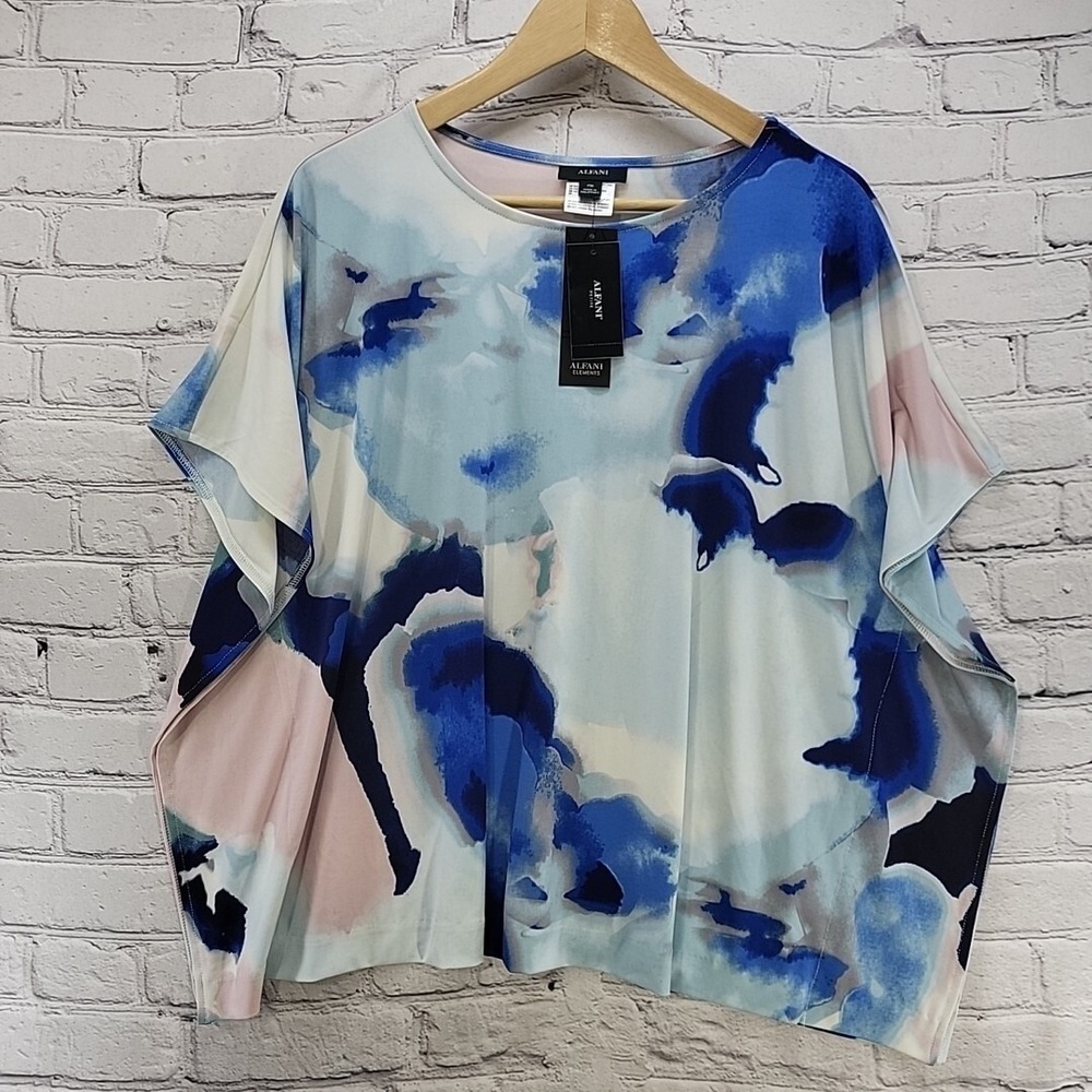 Alfani Blouse Womens Sz PM Top Colorful Dolman Paint Profusion Boxy New Tags - Picture 1 of 10